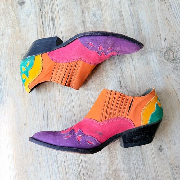 Circus by Sam Edelman Shoes - Vintage Circus Brand Multicolor Suede Western Ankle Boots 7.5 Cowboy Booties
